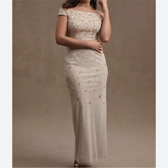 BHLDN Rosie Off-Shoulder Beaded Back-Slit
Column Gown - Picture 1 of 8